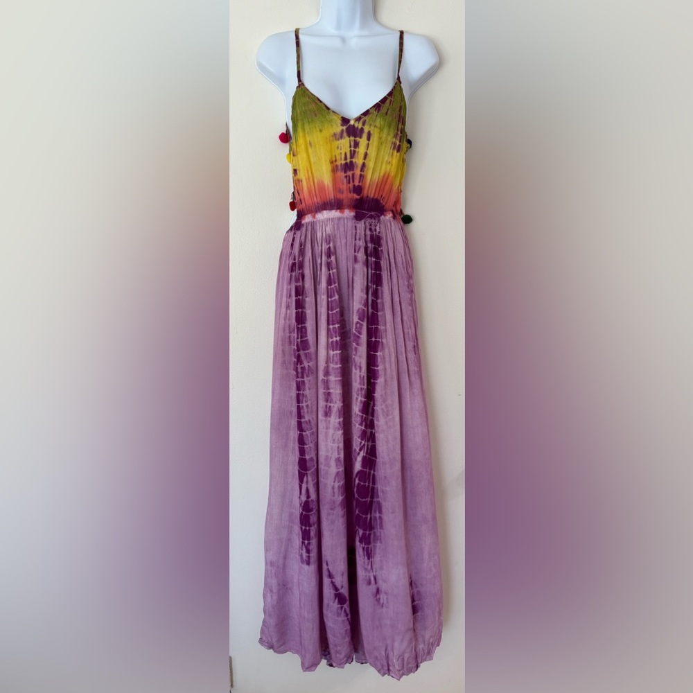 Boohoo Purple Tie-Dye Pom-Pom Women's Maxi-dress Size 4